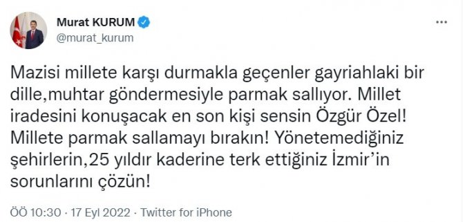 Bakan Kurum’dan Chp’li Özgür Özel’e Yanıt: "Millete Parmak Sallamayı Bırakın"