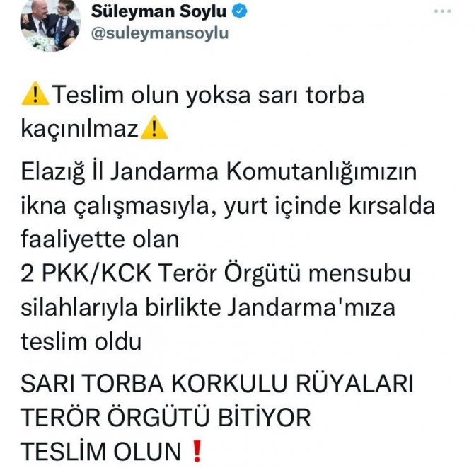 Elazığ’da 2 Terörist Silahlarıyla Birlikte Teslim Oldu
