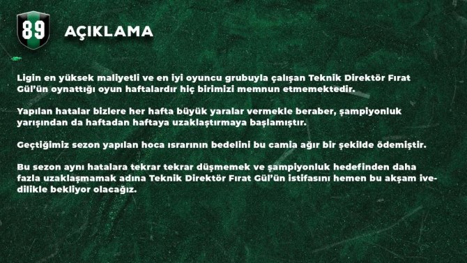 Kocaelispor Taraftar Grubu Hodri Meydan, Fırat Gül’ün İstifasını İstedi