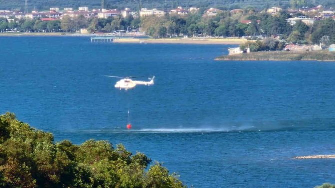İ̇znik’te Orman Yangını...helikopter Defalarca Gölden Su Aldı