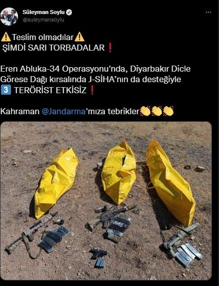 Bakan Soylu: “Teslim Olmadılar. Şimdi Sarı Torbadalar”