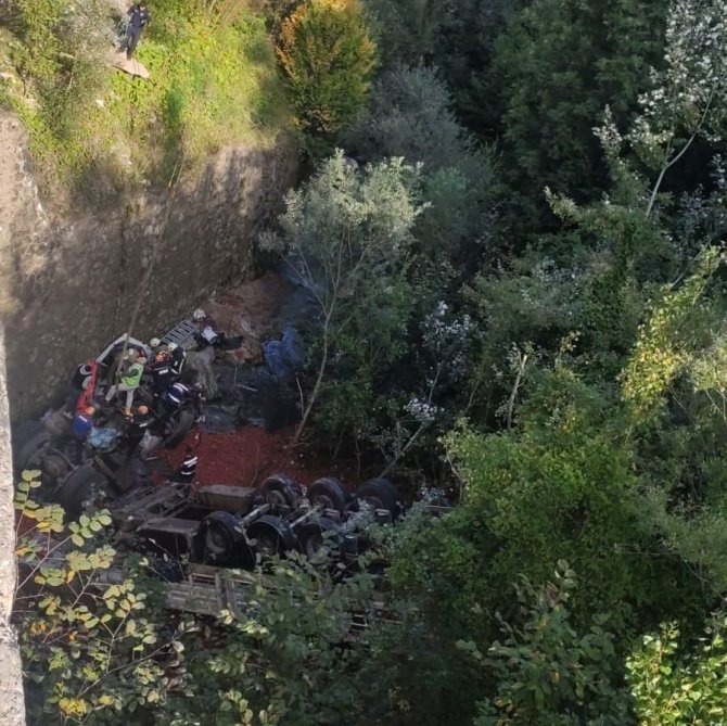 Tır Viyadükten Dereye Uçtu: 1 Ölü 1 Ağır Yaralı