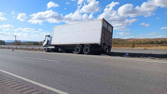Kontrolden Çıkan Kamyon Orta Refüje Girdi