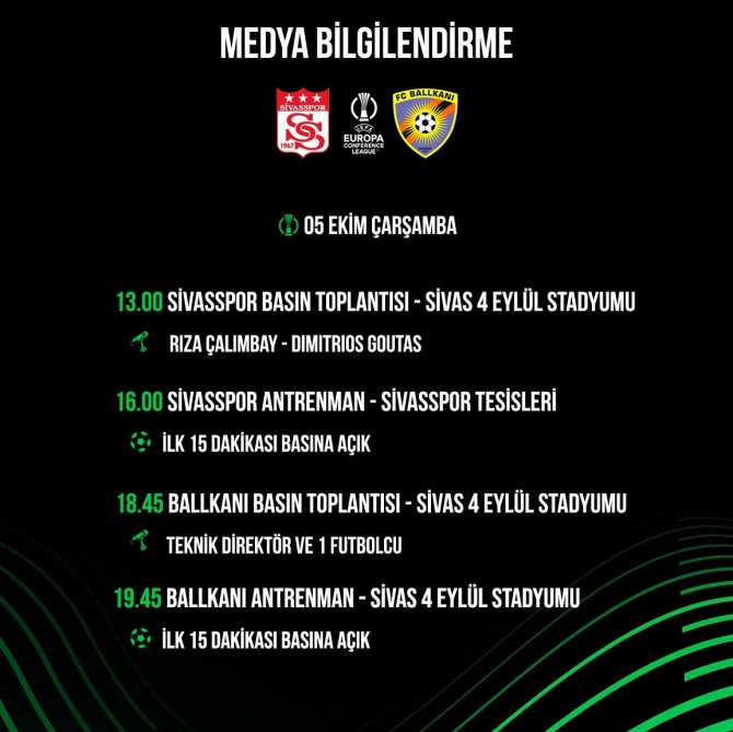 Sivasspor - Ballkani Maç Programı Belli Oldu