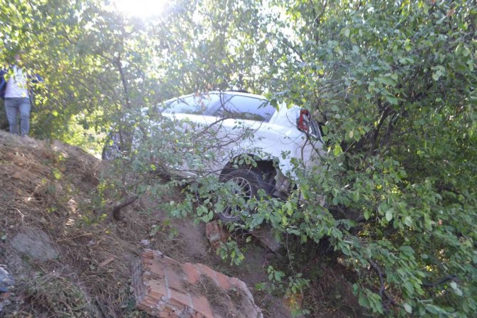 El Freni Çekilmeyen Otomobil Yamaç Araziye Uçtu, Ağaçlara Çarparak Durdu