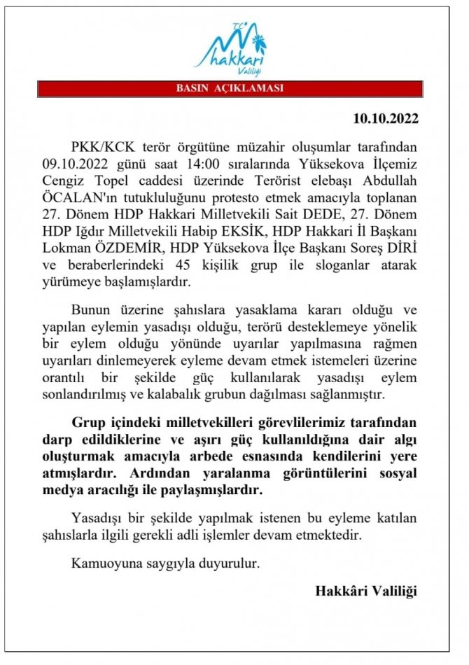 Yüksekova’da Düzenlenen Yasadışı Yürüyüşüne Valilikten Açıklama