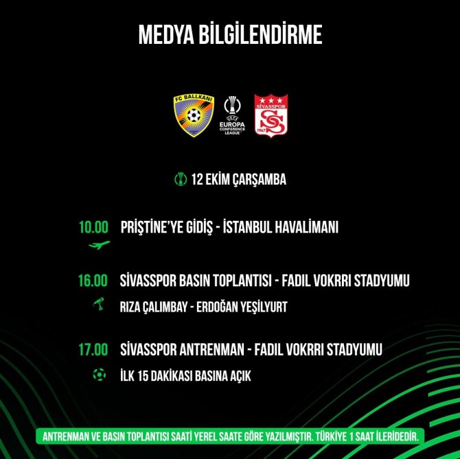 Ballkani - Sivasspor Maç Programı Belli Oldu