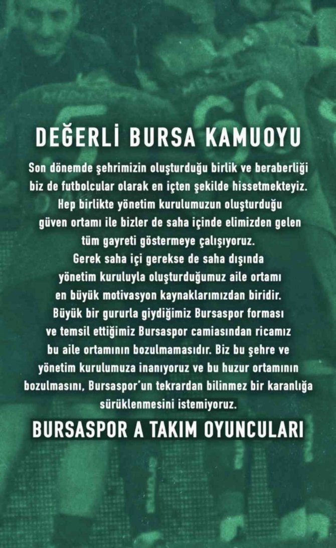 Bursasporlu Oyuncular Ortak Bildiri Yayımladı