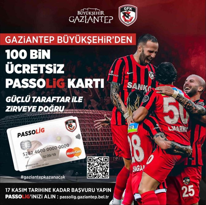 Gaziantep Fk Taraftarlarına 100 Bin Adet Ücretsiz Passolig Kartı