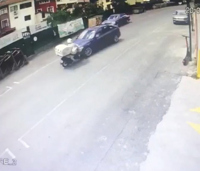 Sarıyer’de Feci Kaza Kamerada: Motosikletli Kurye Ölümden Döndü