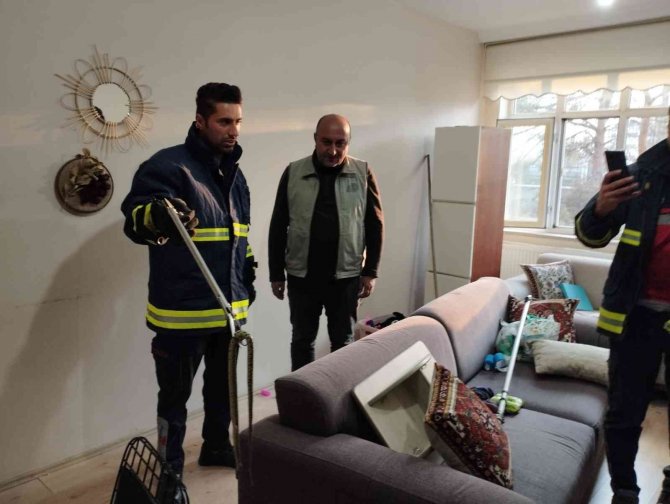 Eve Giren Yılanı İtfaiye Ve Dkmp Ekipleri Çıkardı
