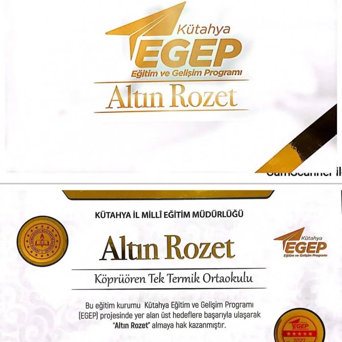 Kütahya Köprüören Tek Termik Ortaokulu’na Altın Rozet