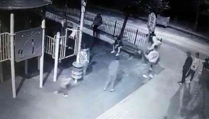 Gençler Parktaki Çöp Kutusunu Yakıp Tekmelediler