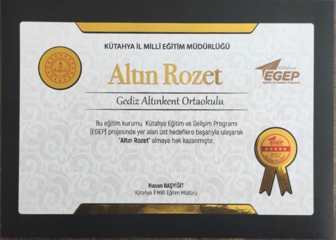 Gediz Altınkent Ortaokulu’na Altın Rozet