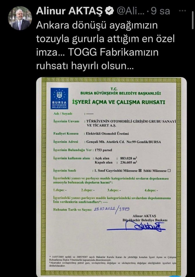 İ̇şte Togg Otomobil Fabrikası’nın Ruhsatı