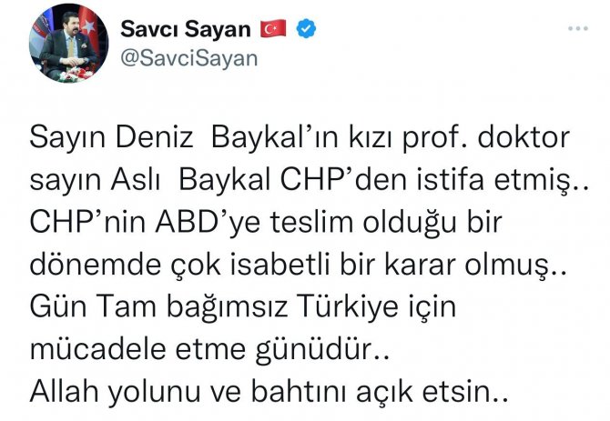 Başkan Sayan: “Deniz Baykal’ın Chp’den İstifası An Meselesi”