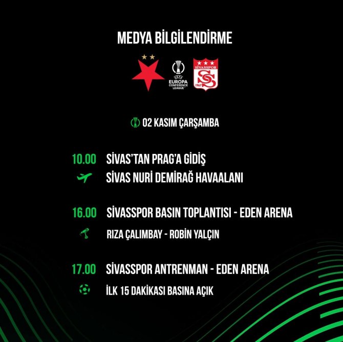 Sivasspor- Slavia Prag Maçının Medya Programı Belli Oldu