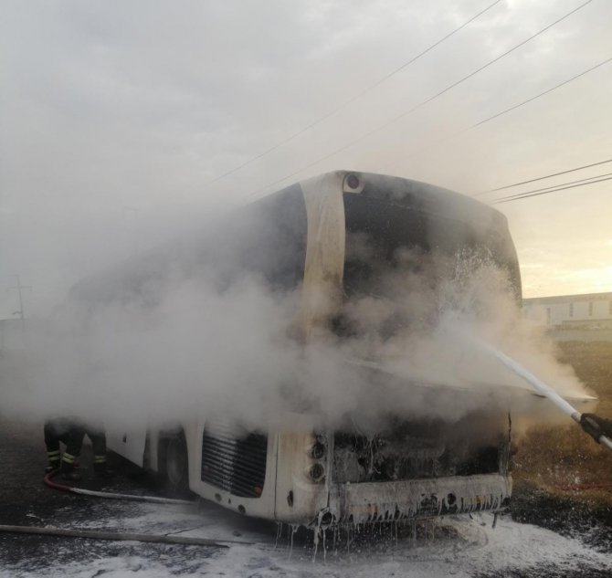 Tekirdağ’da İşçi Otobüsü Yandı