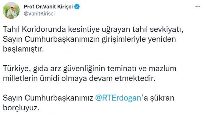 Tahıl Koridorunda Sevkiyat Yeniden Başladı