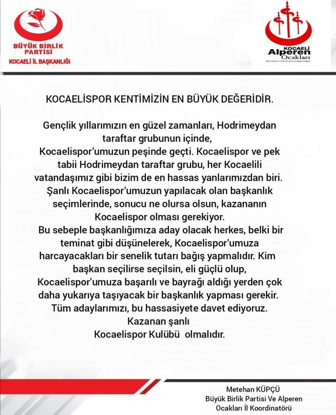Kocaelispor Başkan Adayları İçin Önemli Çağrı