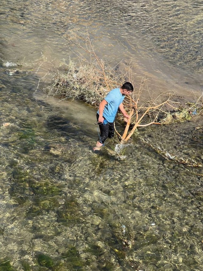 Soğuk Havada Çoruh’un Serin Sularına Girerek Ağaç Parçalarını Topladı