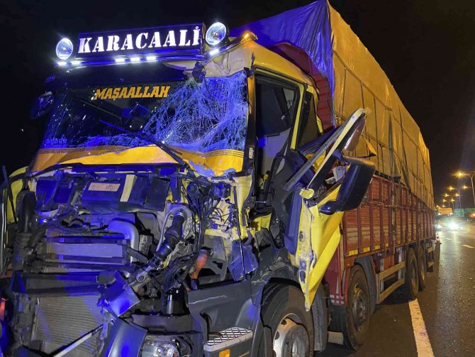 Tem’de 2 Kamyon Çarpıştı, Araçta Sıkışan Sürücü Yaralandı