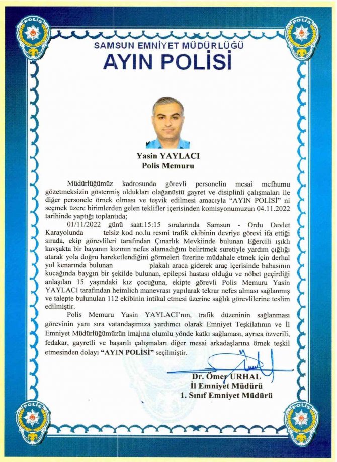 Nefes Alamayan Çocuğu Ölümden Kurtaran Trafik Polisi Ayın Polisi Seçildi