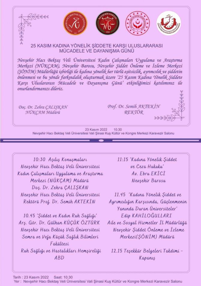 Nevü’de ’Kadına Yönelik Şiddete Karşı Uluslararası Mücadele Ve Dayanışma Günü’ Düzenlenecek