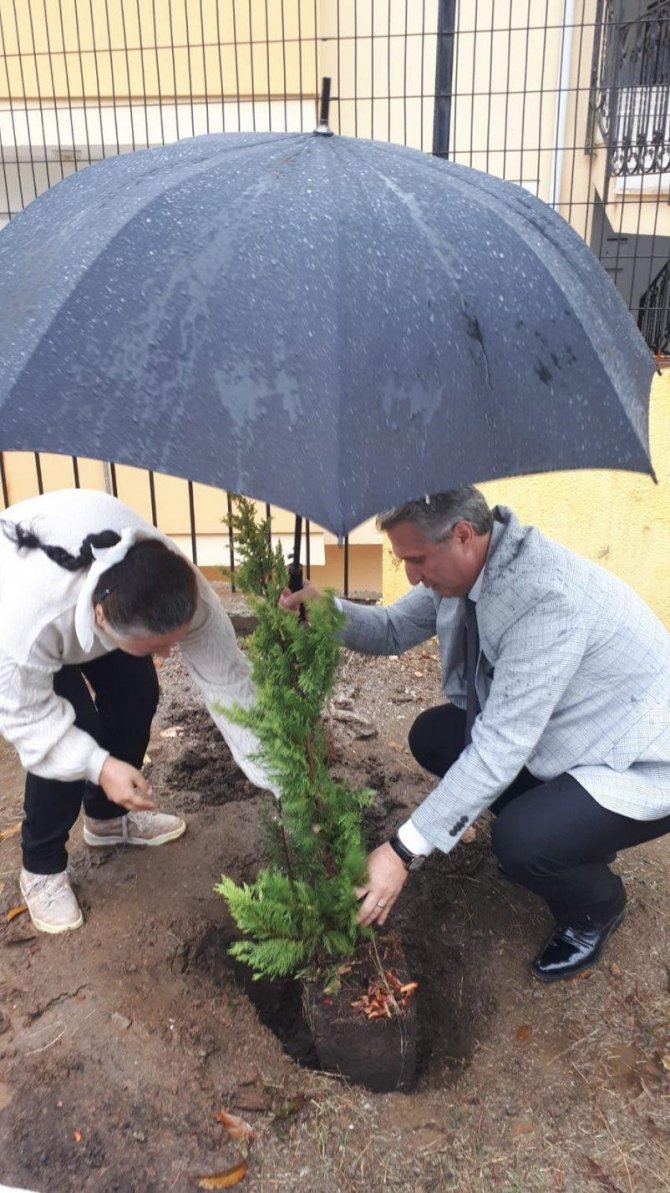 Edremit’te Eylül Ayında Vefat Eden Öğretmen Adına Okuluna Fidan Dikimi Yapıldı