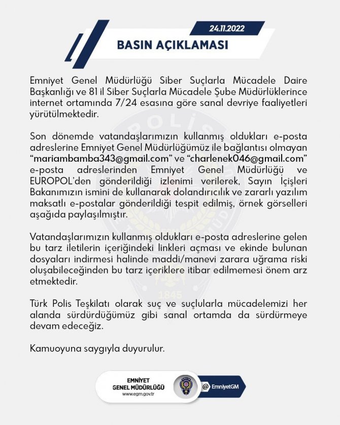 Egm’den Bakan Soylu Ve Europol İsmi İle Gönderilen Mailler Hakkında Uyarı