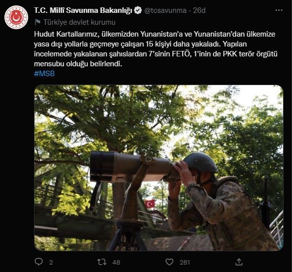 Msb, Yunanistan Sınırında 15 Kişinin Yakalandığını Duyurdu