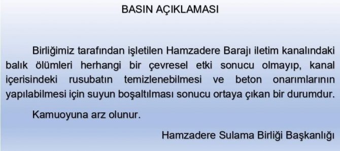 Balık Ölümleri, Onarımdan Dolayı Kanaldaki Suların Çekilmesi Sebebiyle Gerçekleşti