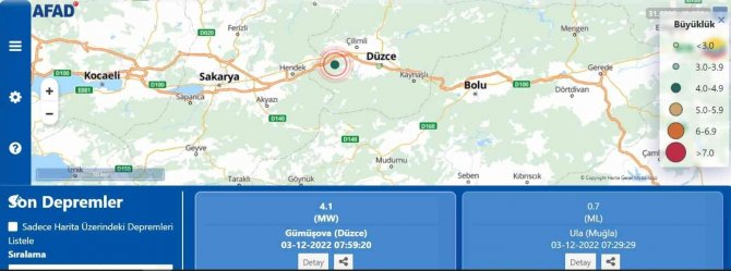 Düzce’de 4.1 Büyüklüğünde Deprem