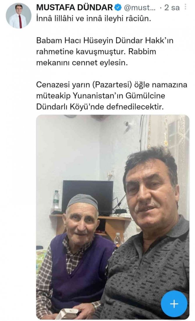 Osmangazi Belediye Başkanı Mustafa Dündar’ın Babası Vefat Etti