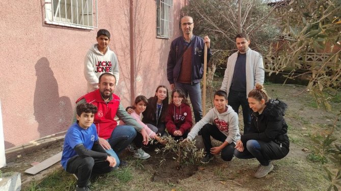 Germencik’te Gönüllüler Cami Bahçesine Fidan Dikti