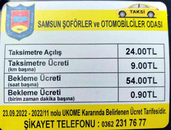 Samsun’da Taksi Ücretleri Yüzde 20 Zamlandı