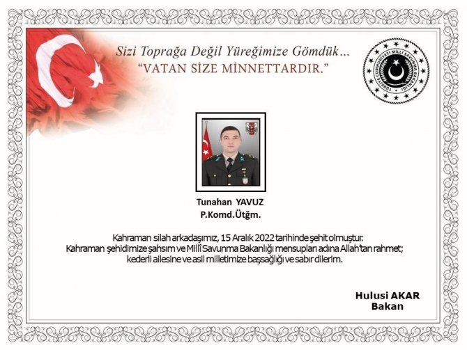 Pençe-kilit Operasyonu Bölgesinde Yaralanan Asker Şehit Oldu