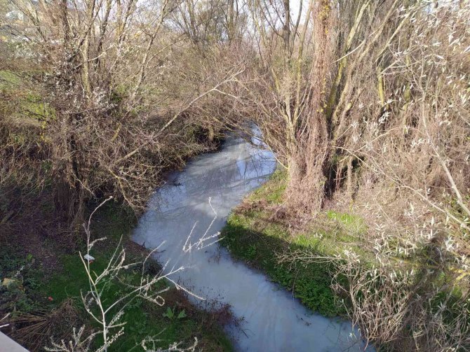 Çatalca’daki Muratbey Deresi’nin Rengi Kimyasal Atıklardan Dolayı Maviye Döndü