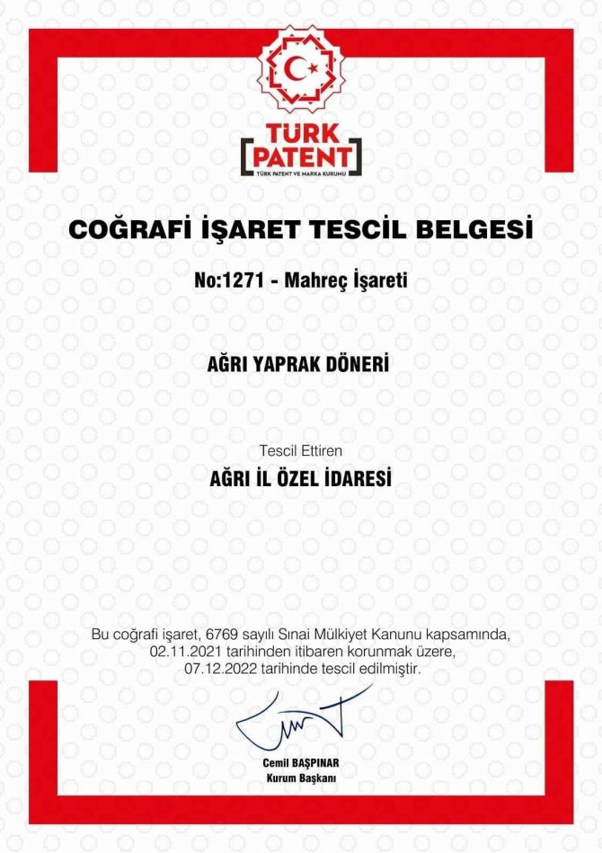 Ağrı Yaprak Döneri Ve Haşıl Yemeği Coğrafi İşaret Olarak Tescillendi