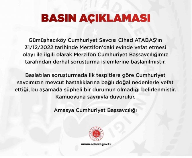 Amasya’da Cumhuriyet Savcısı Cihad Atabaş Evinde Ölü Bulundu