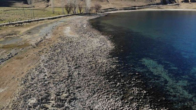 Van Gölü’nde Sular Çekildi, Su Altı Peribacaları Ortaya Çıktı