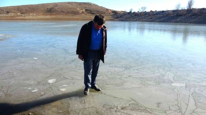 Düşen Hava Sıcaklıkları Nedeniyle Gölet Yüzeyi Buz Tuttu