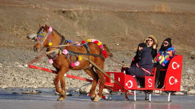 Yüzeyi Buzla Kaplanan Çıldır Gölü Misafirlerini Ağırlamaya Başladı