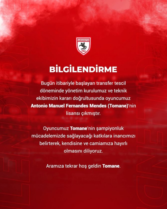 Samsunspor’da Lisansı Çıkan Tomane Yeniden Takımda