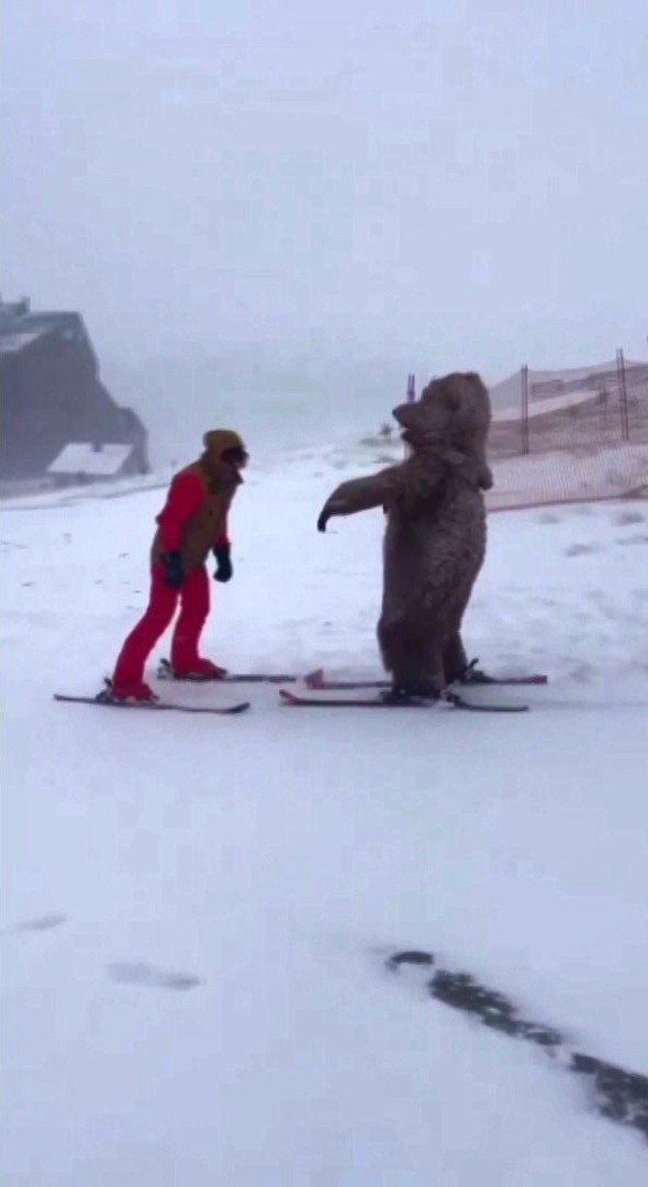 Ayı Ve Penguen İle Uludağ’da Kayak Yaptı, Ortaya Renkli Görüntüler Çıktı