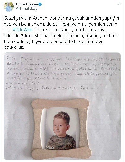 Dondurma Çubuklarından Yaptığı Çerçeveyi Emine Erdoğan’a Gönderdi