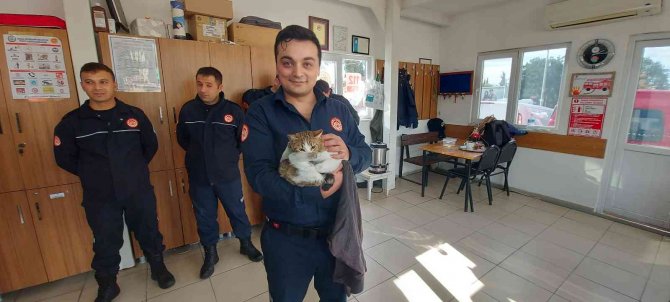 İ̇tfaiye Ekipleri Kurtardıkları Kediyi Sahiplendi
