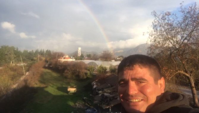 Çifte Gökkuşağını Gören Çiftçi, Heyecanını Belgesel Tadında Aktardı