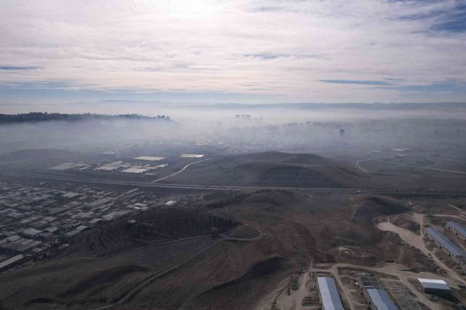 Ankara’da Etkili Olan Sis Havadan Görüntülendi