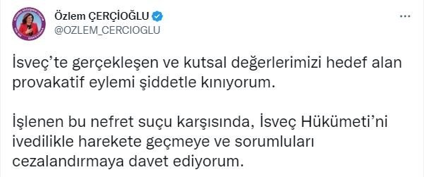 İ̇sveç’teki Provokatif Eyleme Başka Çerçioğlu Tepki Gösterdi